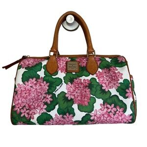 Dooney & Bourke Hydrangea Satchel Pink and Green Premium Leather Bag
